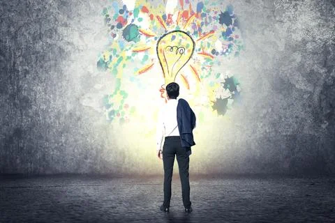 Young man looking in idea Stock Photos