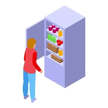 Young man looking inside open refrigerator full of food Stock Illustration