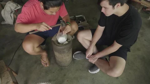 Young Man Looking Silversmith Carving Pattern On A Silver Stock Footage 154480918