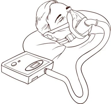 Young Man Lying On Bed With Sleeping Apnea And CPAP Stock Illustration