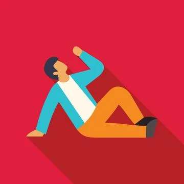 Young man lying down raising one arm and looking upward Illustrazione stock
