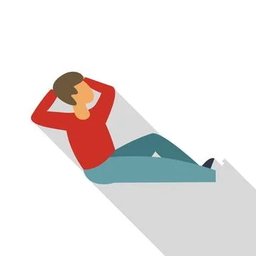 Young man lying down relaxing with hands behind head flat design icon Stock Illustration