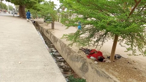 Young Man Lying Roadside Shade Tree Kano Nigeria Stock-Footage 331564311