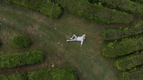 Young man lying on tea plantations Video stock 152560762