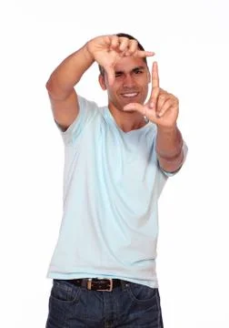 Young man making a frame with his hands Stock Photos