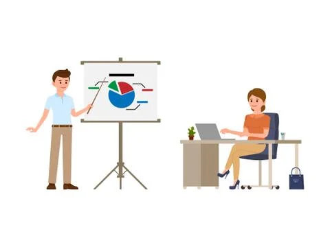 Young man making presentation in front of woman Stock Illustration