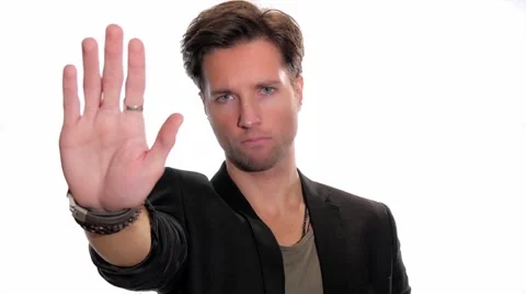 Young man making stop sign with his hand Видео 45936004