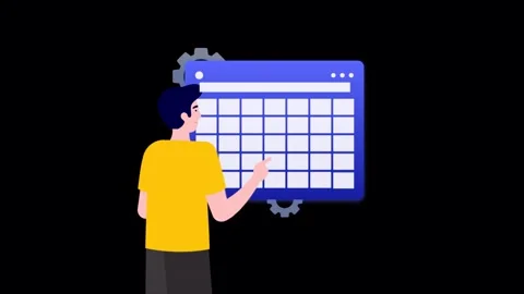 Young man managing digital schedule on virtual calendar interface with rota.. Stock Footage 338365697