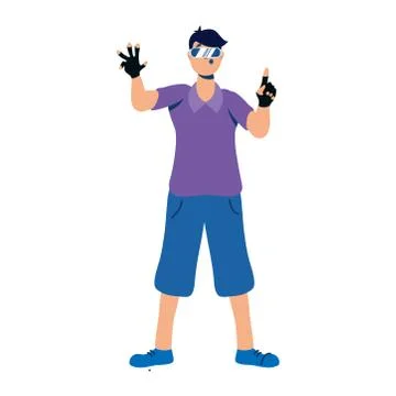 Young man with mask 3d using reality virtual character イラスト素材