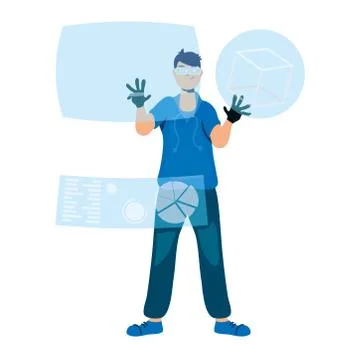 Young man with mask 3d using reality virtual with displays イラスト素材
