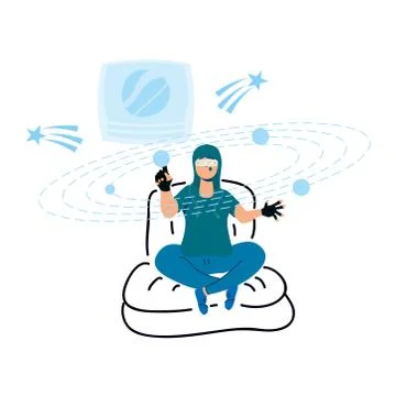 Young man with mask 3d using reality virtual seated in sofa 스톡 일러스트