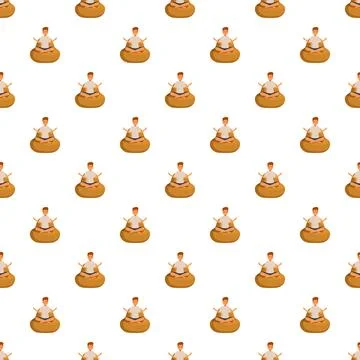 Young man meditating on a bean bag seamless pattern Stockillustratie