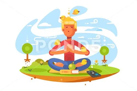 Young man meditating on nature Stock Illustration