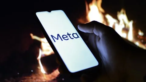 Young man with meta by facebook logo on his phone. cyberspace network Stock Footage 175211777