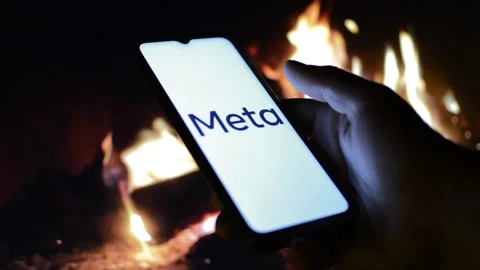 Young man with meta by facebook logo on his phone. cyberspace network Stock Footage 175211785