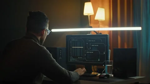 Young man mobile developer writes program code on a computer, programmer work in Stock Footage 169282416