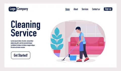 Young man mopping the floors Stock Illustration