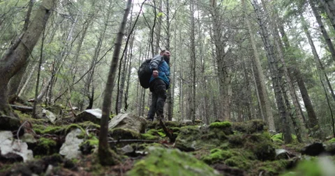 A young man in a mountain hiking with a backpack Stock Footage 243723194