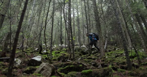A young man in a mountain hiking with a backpack Stock-Footage 243726367