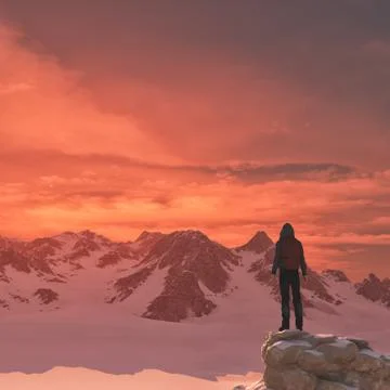 Young man up the mountain Illustrazione stock