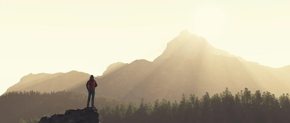 Young man up the mountain Illustrazione stock