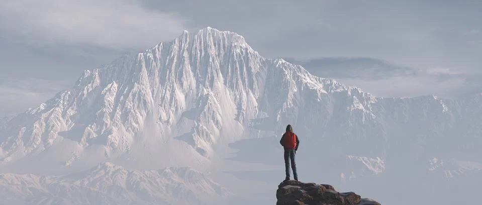 Young man up the mountain Illustrazione stock