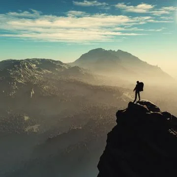 Young man up the mountain Stock Illustration