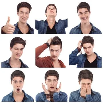 Young man multiple expressions Stock Photos