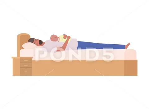 Young man with newborn baby in bed Stock Illustration
