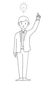 Young man in office clothes presents a light bulb, idea. 스톡 일러스트