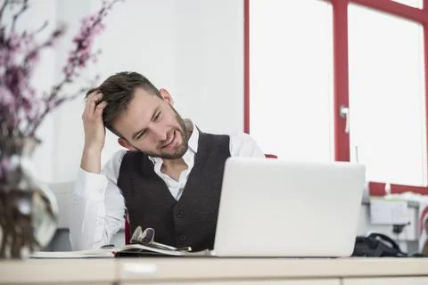Young man office stress problem computer Stock Photos