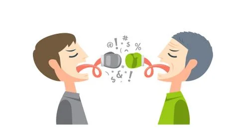 Young man with old man is having argument with glove in their tongue Stock Illustration
