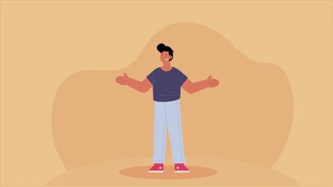 Young man with open arms and friendly gesture standing and smiling with abs.. 動画素材 339062631