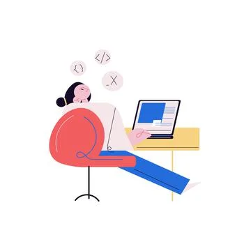 Young man or woman programmer sitting at desk and working with codes Stockillustratie