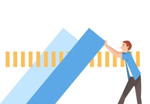 Young Man Organizing Rectangular Abstract Geometric Shapes Vector Illustration Illustrazione stock