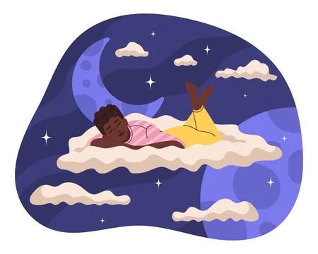 Young man in pajamas sleeping in clouds. Concept of healthy sleep, dreams. .. Stock Illustration