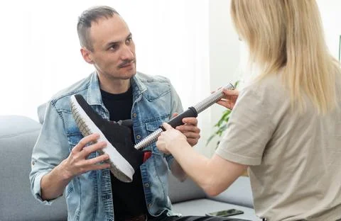 Young man patient with bionic leg at rehabilitation center Stock Photos