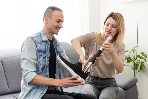 Young man patient with bionic leg at rehabilitation center Stock Photos