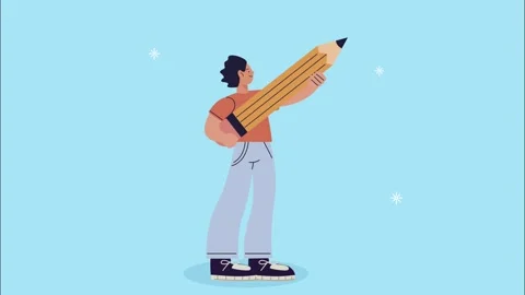 Young man with pencil motion graphic animation, creative student holding la.. Stock Footage 334159255