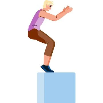 Young man performing box jumps during cross training workout Stock Illustration