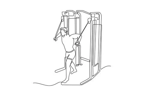 Young man is performing cable crossover exercise on cable machine Stock Illustration