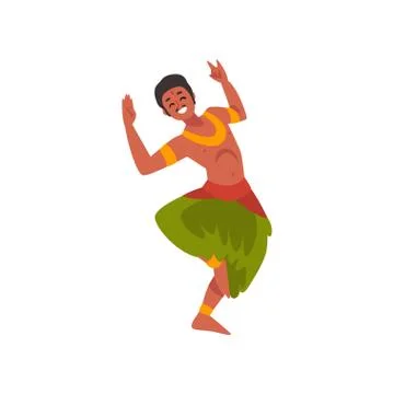 Young Man Performing Folk Dance, Smiling Indian Dancer Character in Traditional Stock Illustration