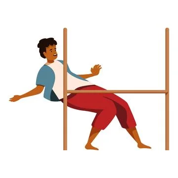 Young man performing limbo dance under wooden bar Stock Illustration