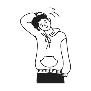 Young man performs neck stretching exercise linear icon Stock Illustration