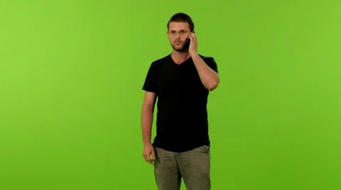 Young man phone greenscreen ms 4K Stock Footage 63078761