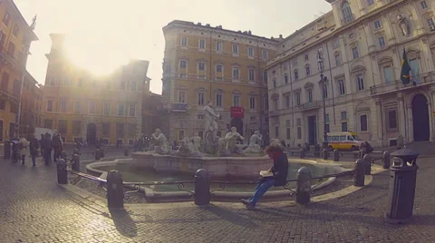Young man on the piazza Navona,Rome Stock Footage 35997999