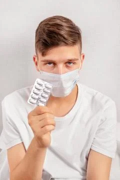 Young Man with a Pills Stock Photos