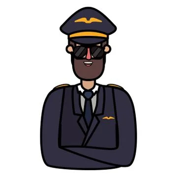 Young man pilot with beard avatar character Stock Illustration