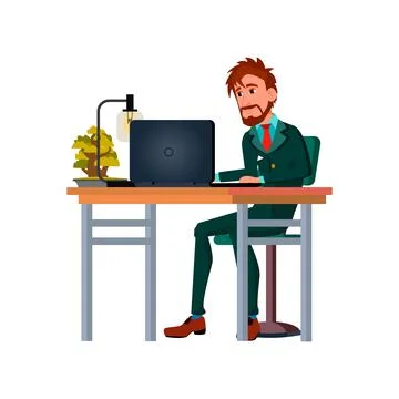 Young man planning startup idea on computer cartoon vector 스톡 일러스트