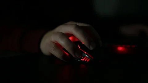 Young man play game using mouse. Closeup. Stock Footage 77154676